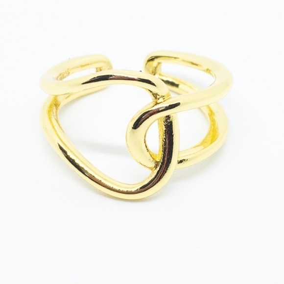 Solid .925 Sterling Silver Gold Ring – Adjustable Interlocked Minimalist Design - Picture 11 of 14